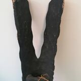 Ethnic wall mask carved wood and printed fabric – 101 cm