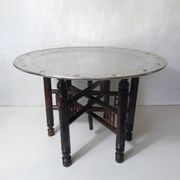 vintage folding oriental coffee table with silver metal top