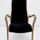 Fauteuil vintage GA Berg « Torparen », chêne, peau de mouton noire, ottoman, années 1960