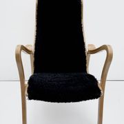 Vintage G.A. Berg “Torparen” Armchair, Oak, Black Sheepskin, Ottoman, 1960s