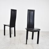 Vintage black leather dining chairs,  1980