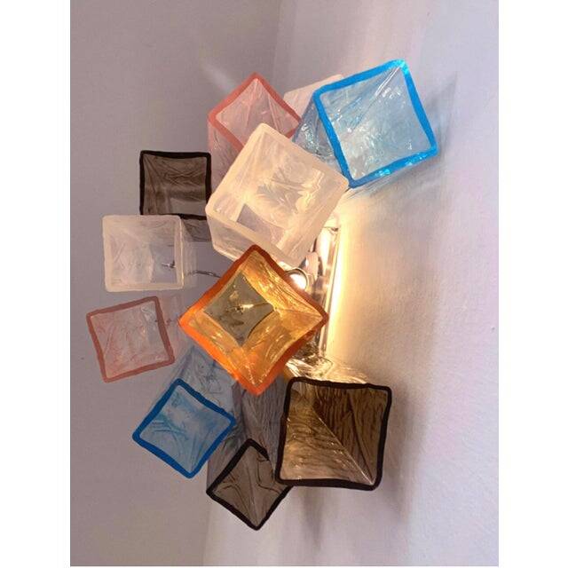 21st Century Multicolored "Squared" Murano Glass Wall Sconces - a Pair