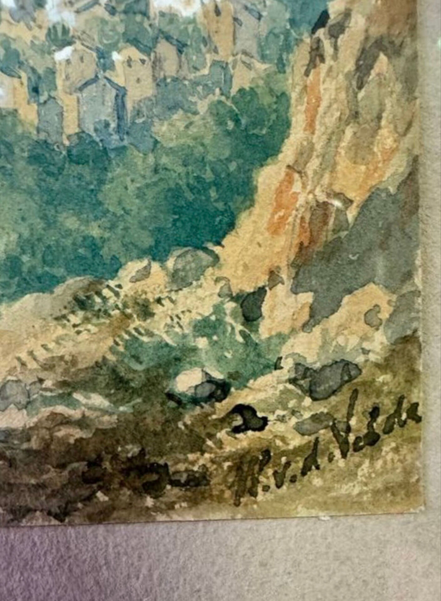 Watercolour C.W. M. Van de Velde Mediterranean coast near Cannes