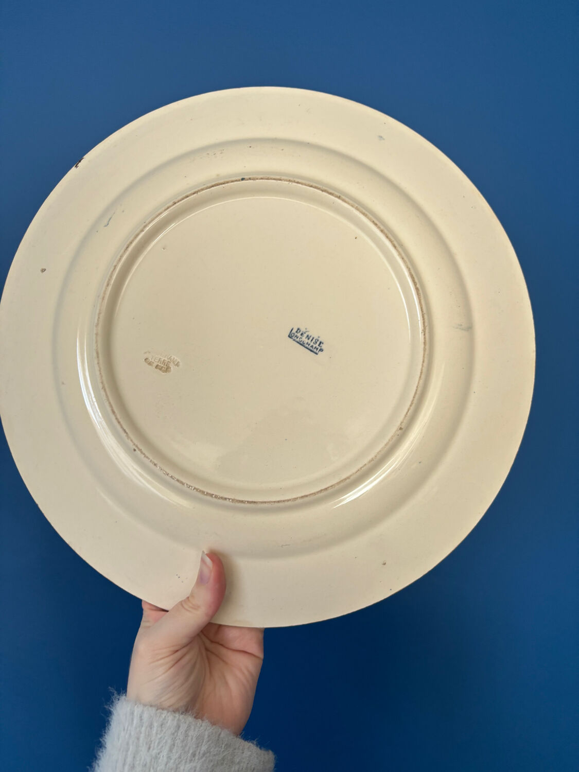 Large ironstone serving platter Longchamp model Denise vintage blue