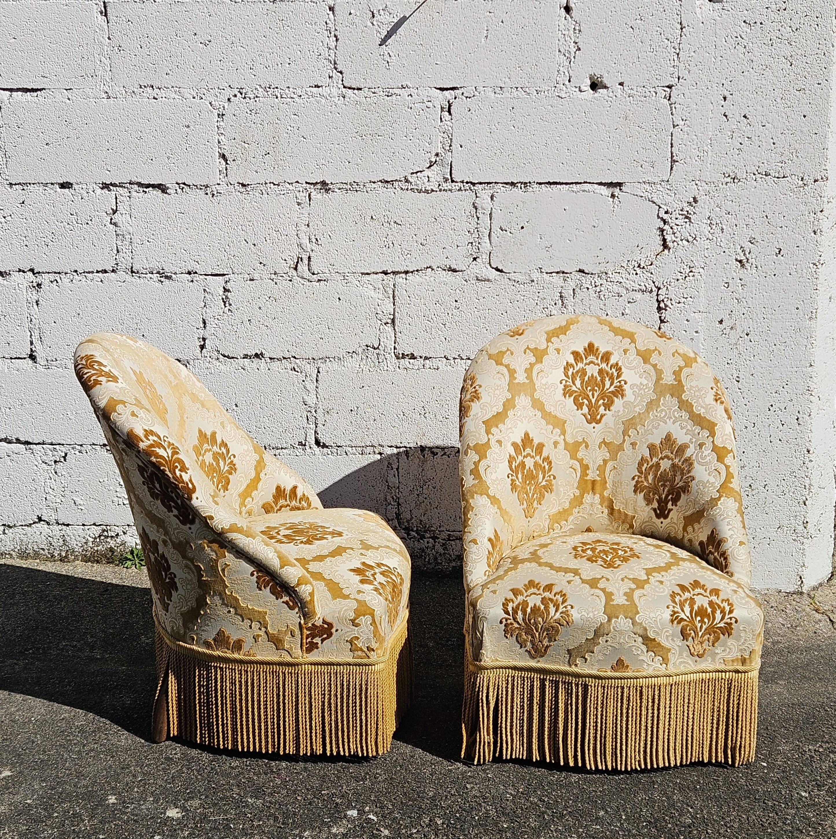2 French Vintage Crapaud Seater-golden beige Cocktail Chairs 60s