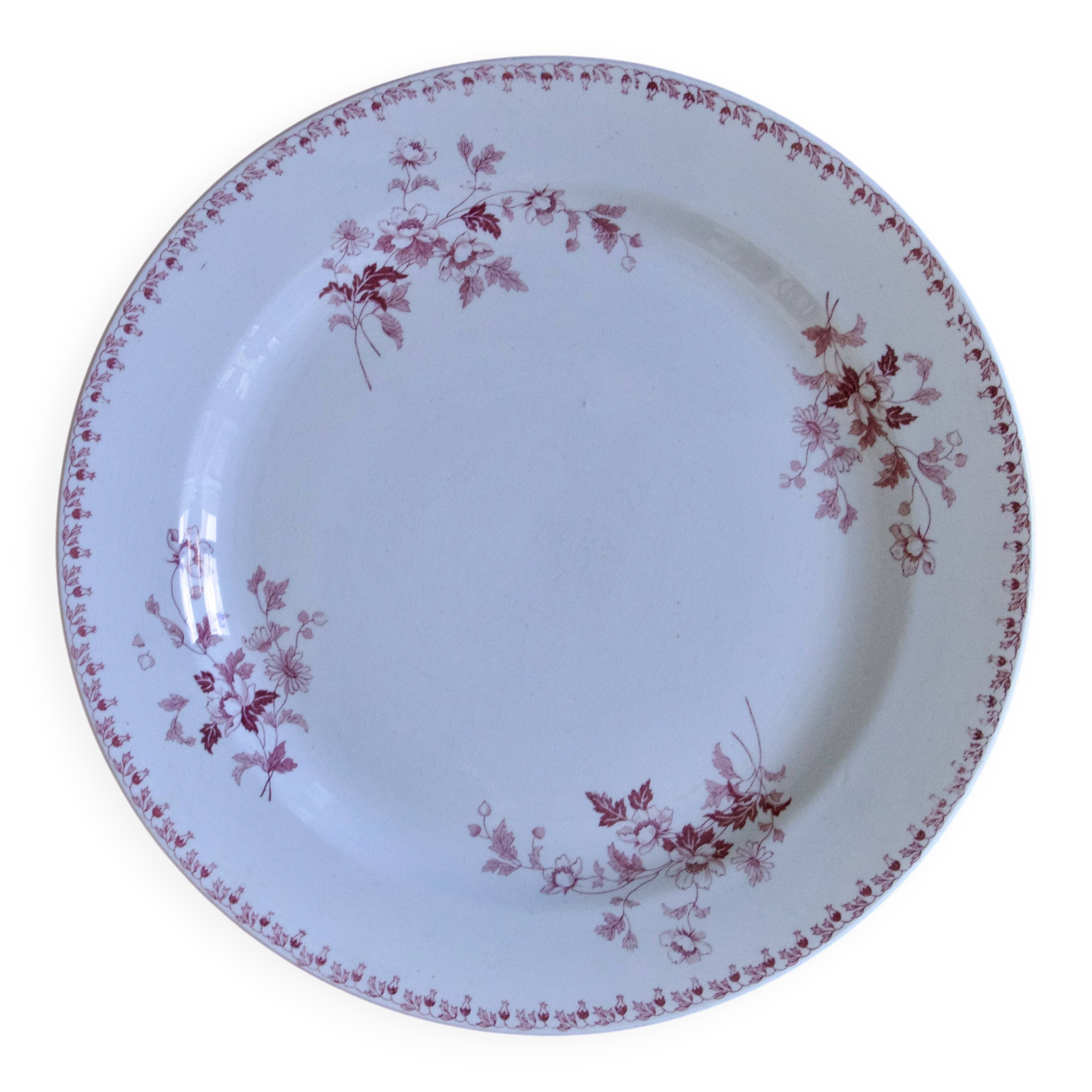 Round plate from the 19th century, pink ironstone, signed Maestricht "Toulouse"