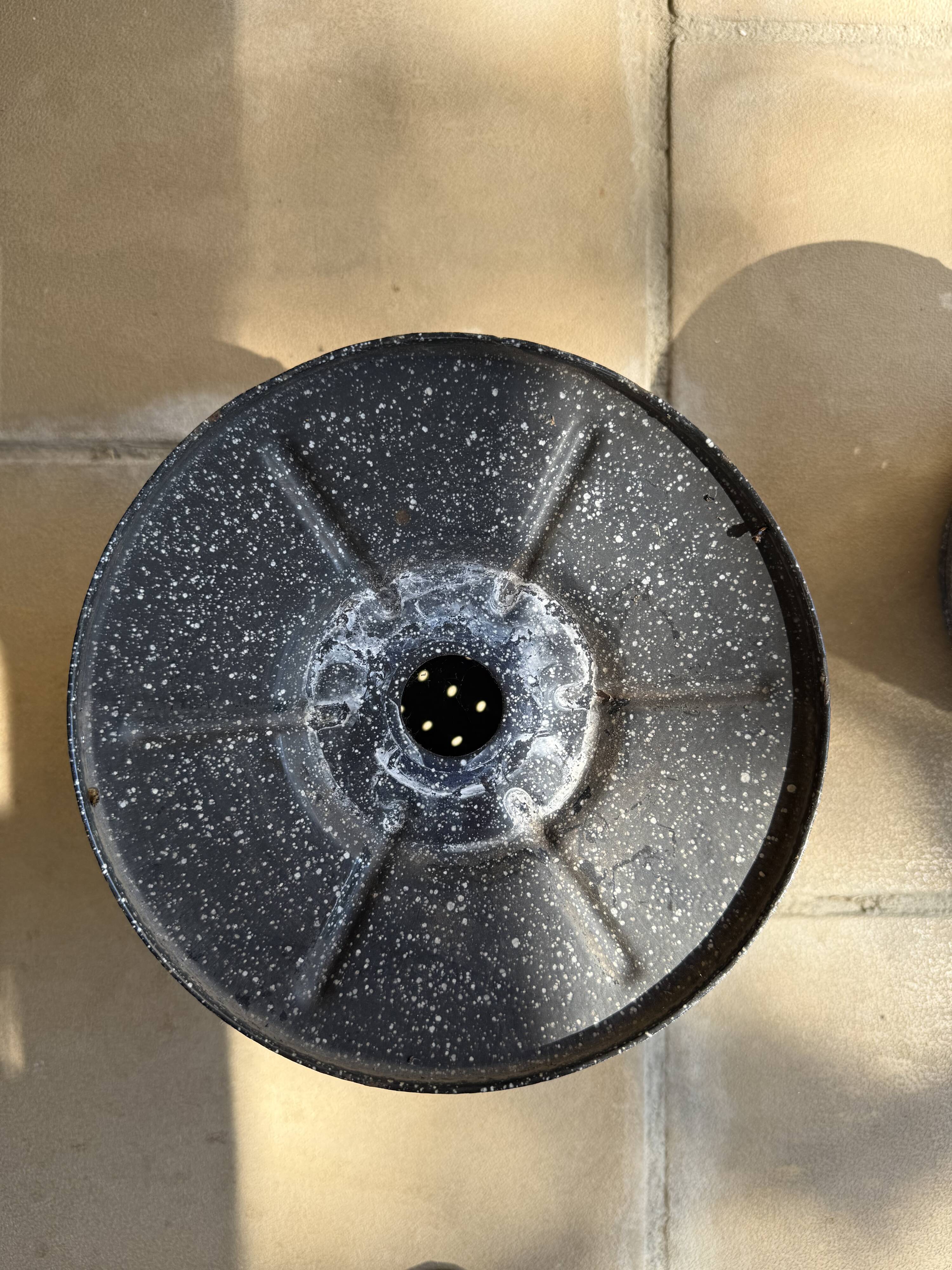 Vintage perforated enamelled sheet metal planter, 50s design