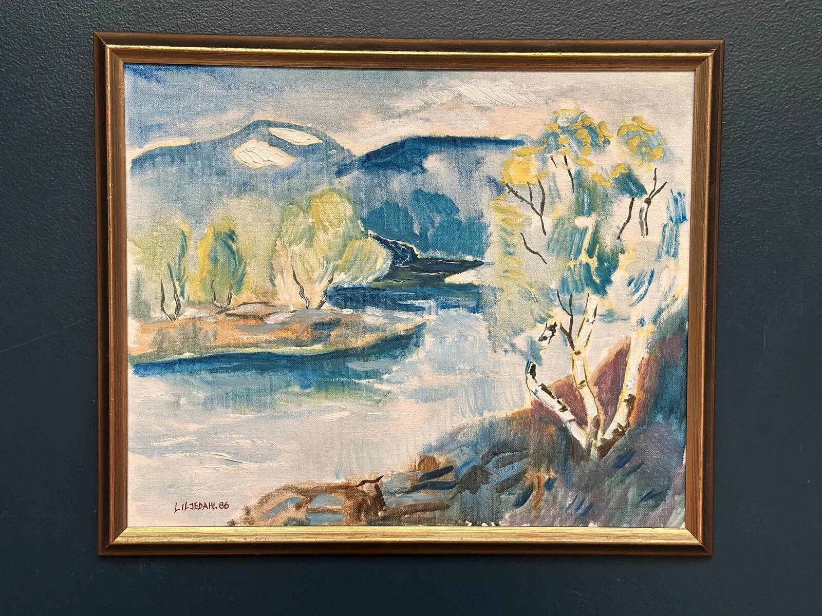 Original Swedish Oil on Canvas – “River” by Liljedahl – Signed – Dated 1986