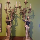 Paire de nubiens porte torchère en bois doré baroque