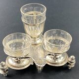 19th century silver metal and crystal mustard salt cellar holder with Louis XV shell decor
