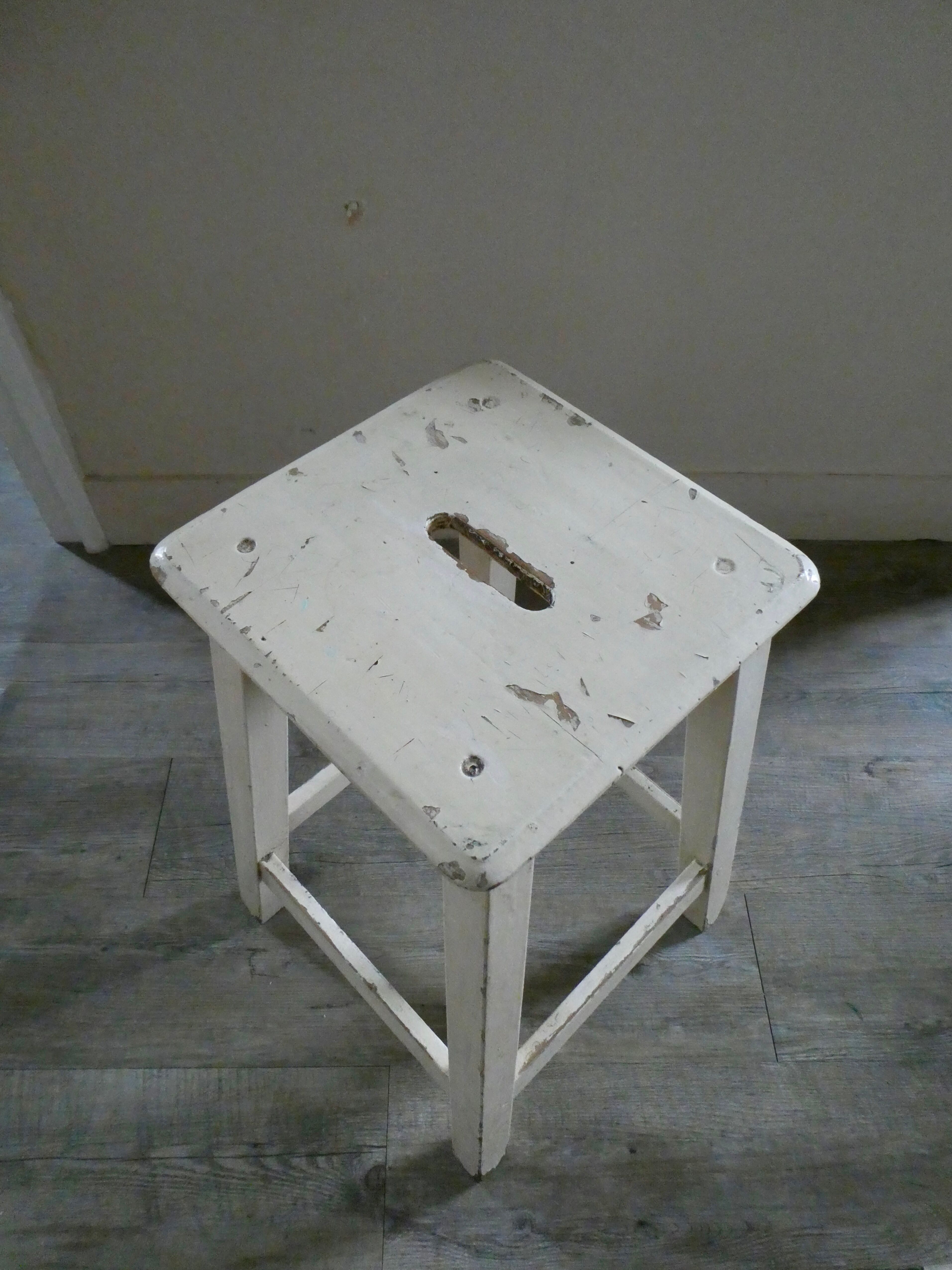 Original patina wooden handle stool