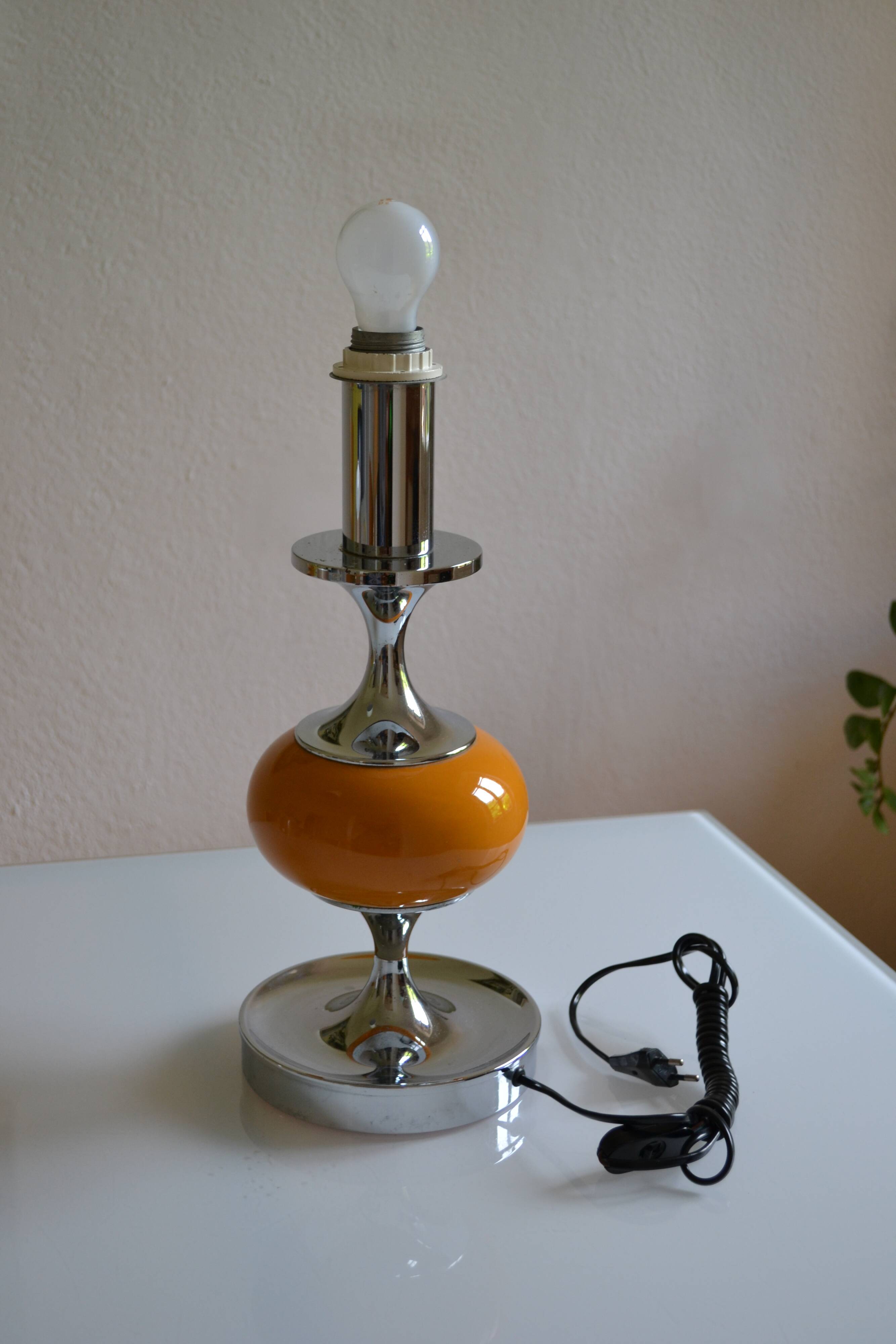 Vintage lamp base yellow and chrome metal circa 1970