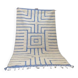 Sky Blue Boujaad Rug – Handmade Moroccan Wool Rug with Bold White Geometric Patterns