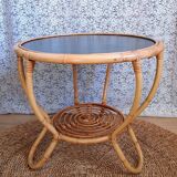Table basse ronde en rotin vintage