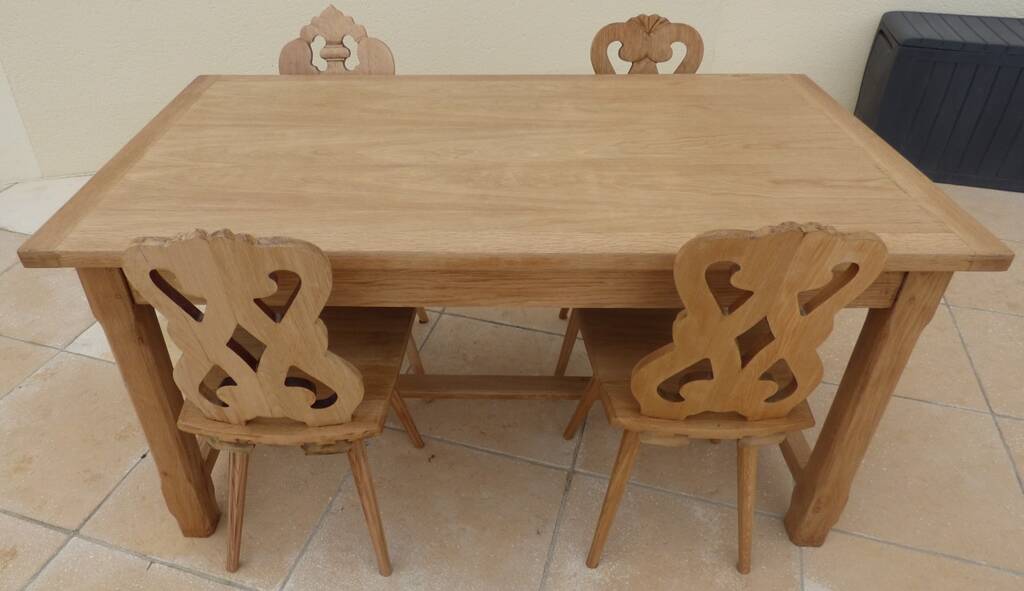 Solid oak farmhouse table with 2 large drawers and brass knobs - Fully restored