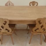 Solid oak farmhouse table with 2 large drawers and brass knobs - Fully restored