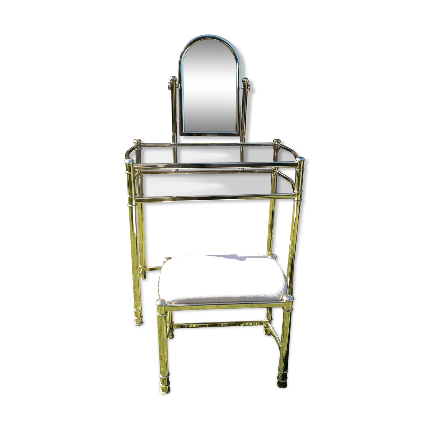 Vintage dressing table and golden metal stool