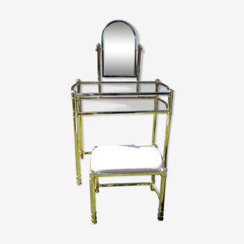 Vintage dressing table and golden metal stool