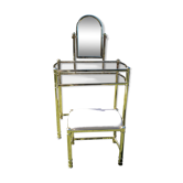 Coiffeuse vintage et son tabouret en métal doré