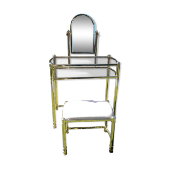 Vintage dressing table and golden metal stool