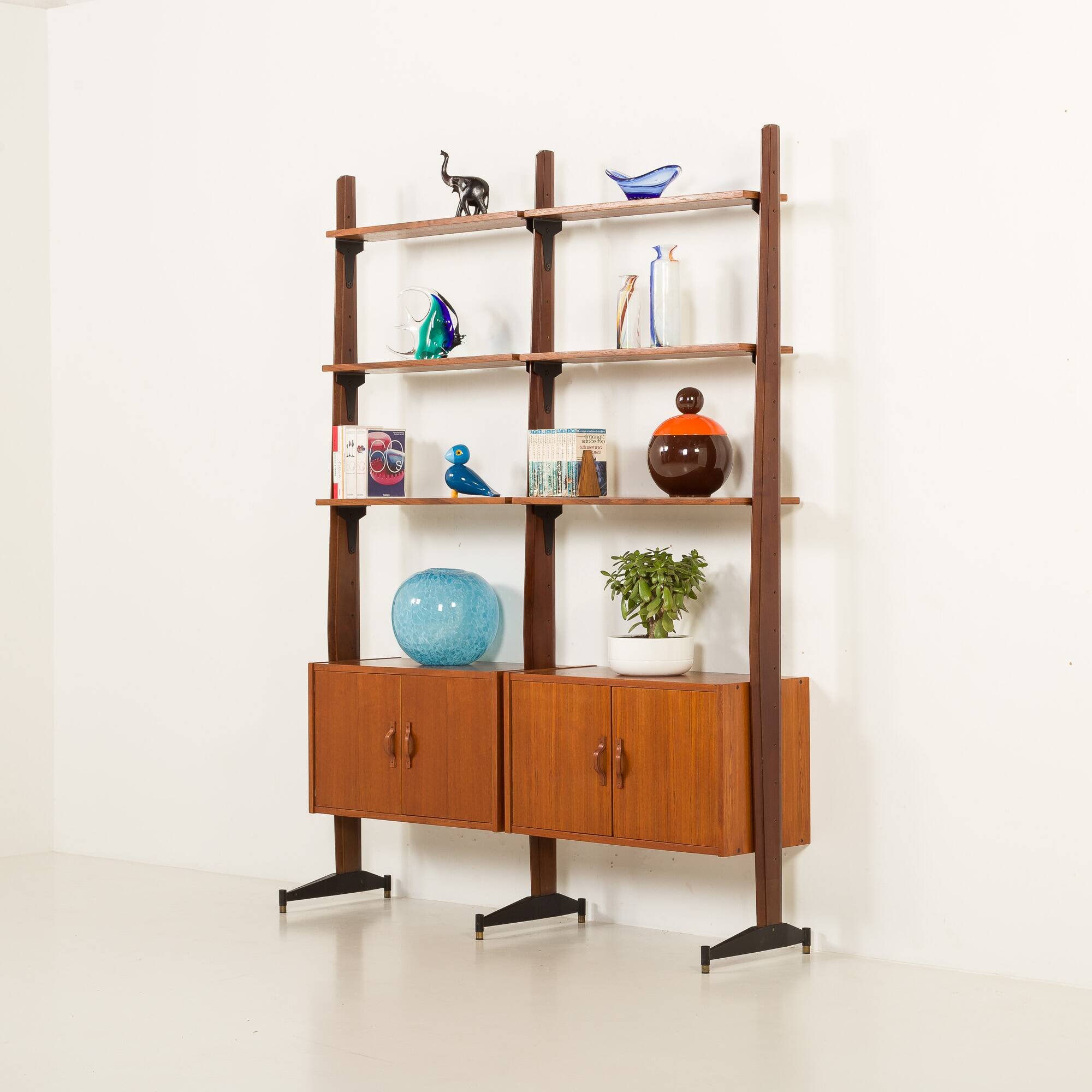 Italian free standing wall unit in teak, 1960s