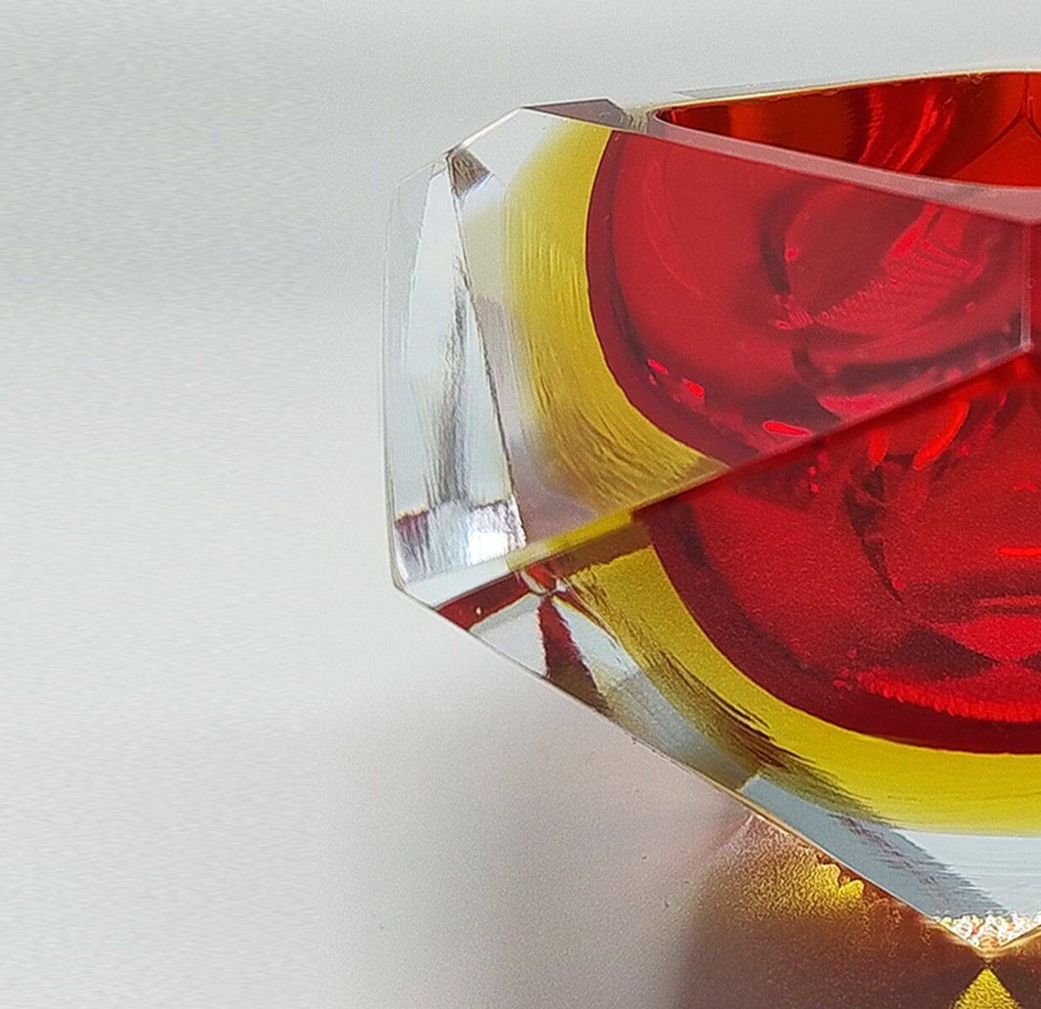 1960s Gorgeous Red and Yellow Ashtray or Catchall by Flavio Poli for Seguso