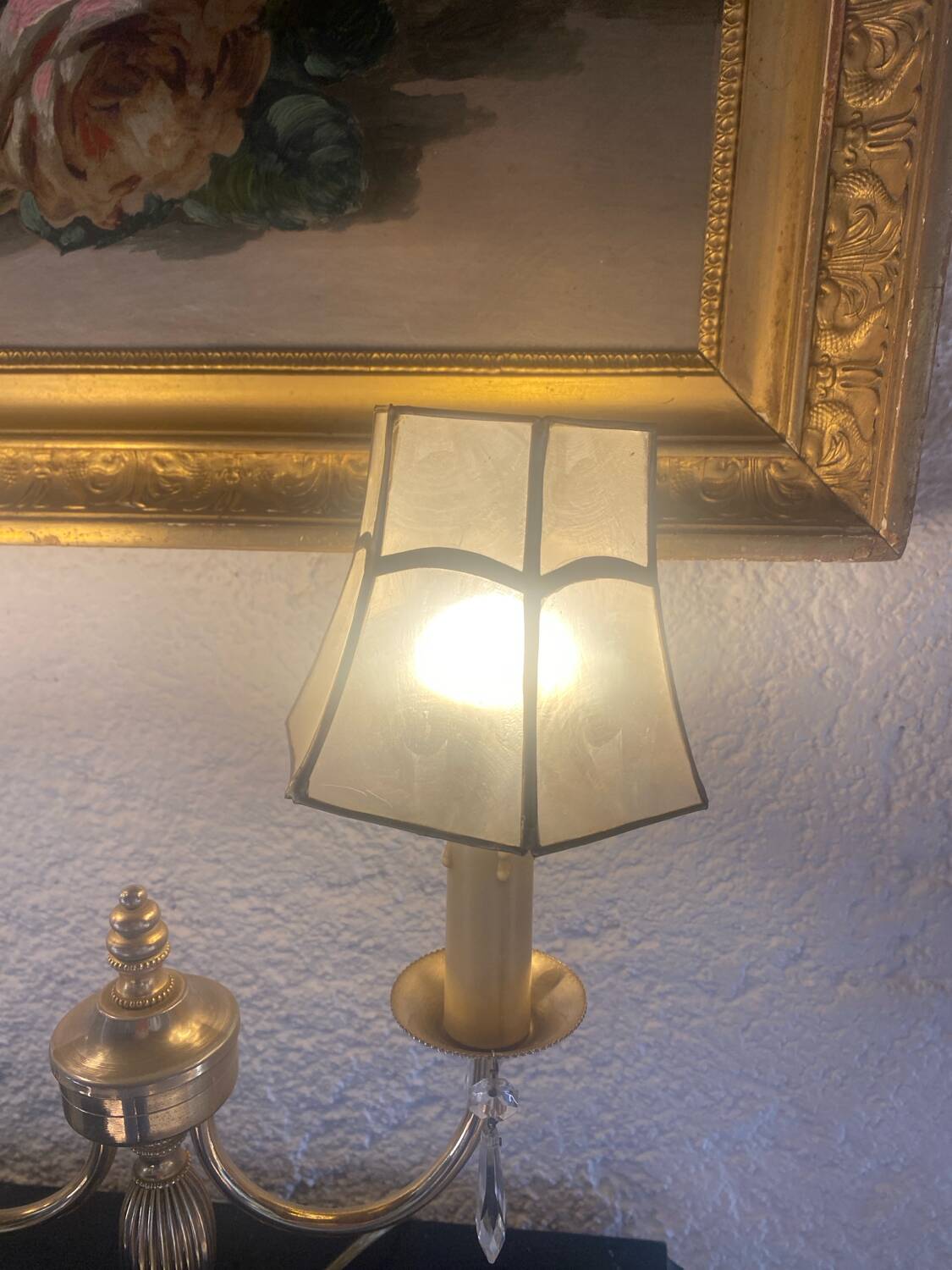 Set of 2 crystal lamps with mother-of-pearl shades