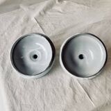 Pair of old large enameled sheet metal condiment pots