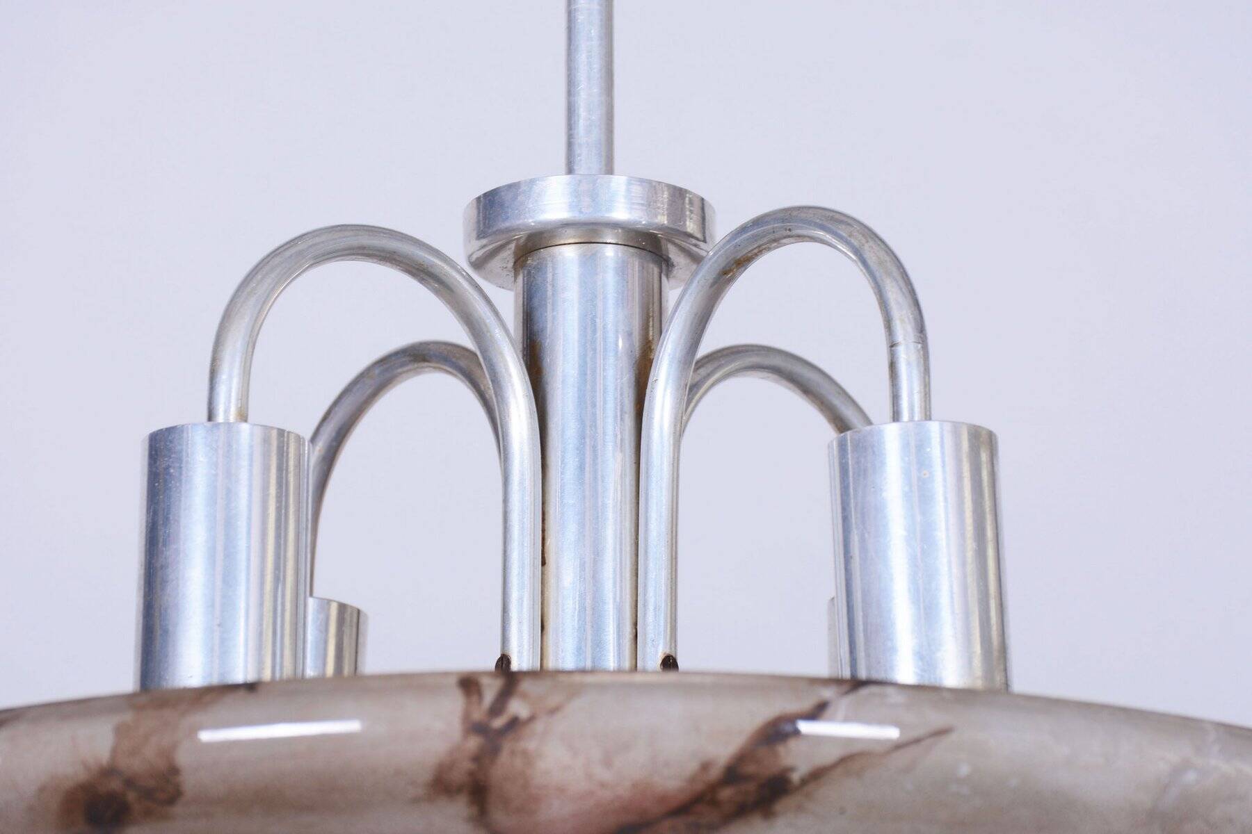 Art Deco Chandelier in Aluminium and Marbled Glass, Czech, 1940s