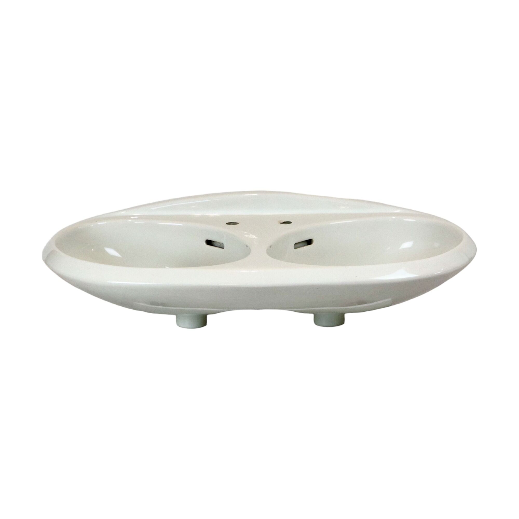 Vintage retro double sink 1970s white ceramic
