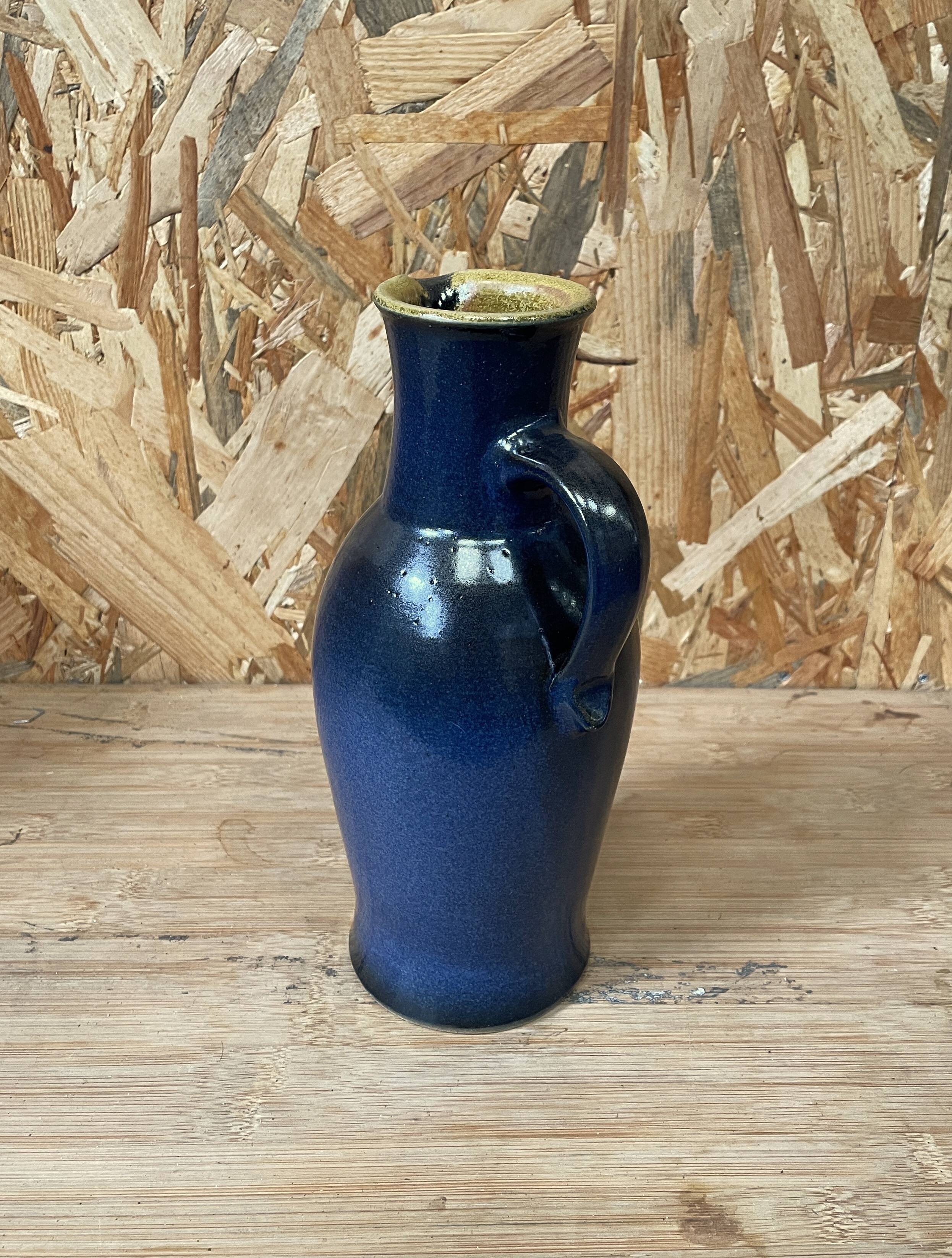 Blue stoneware pitcher by Herbert Schulze Crinitz
