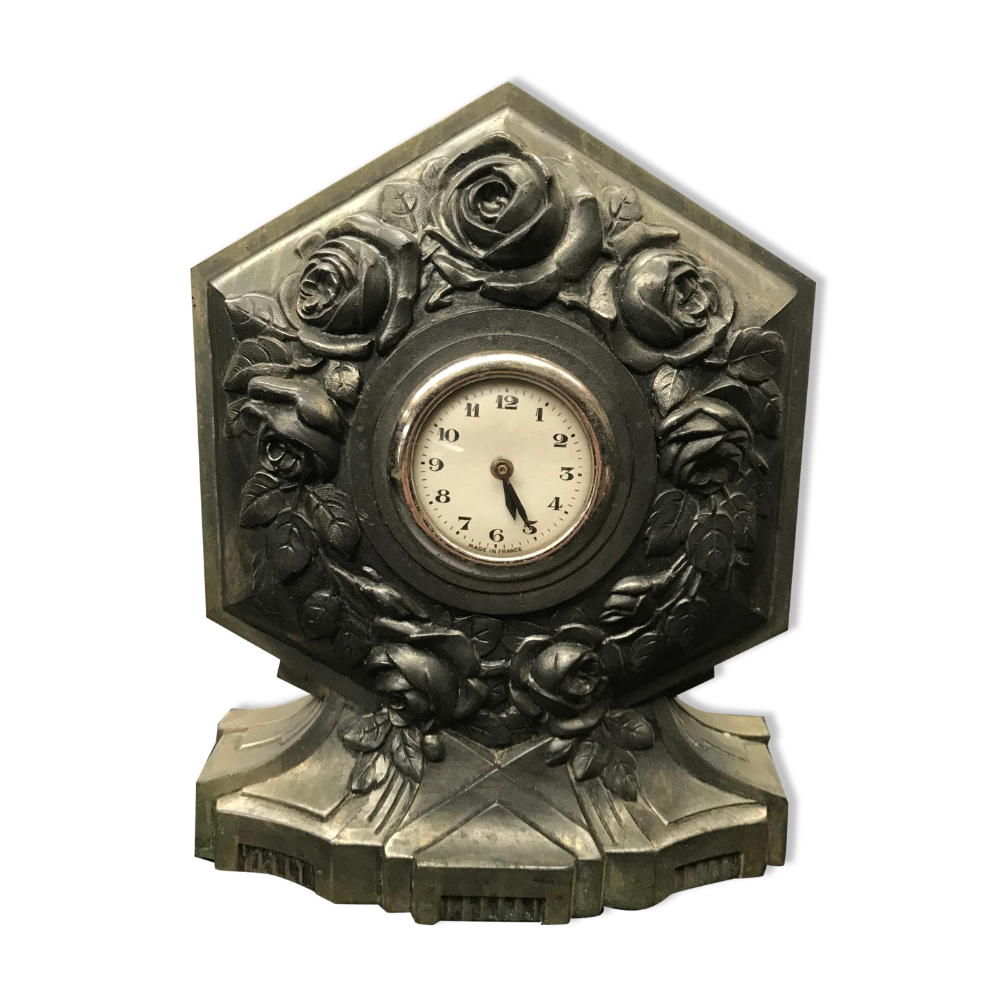Clock on feet art deco vintage metal