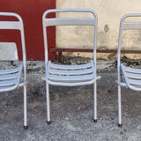 Table Tolix, industrial design, and its 3 folding chairs, designed by Xavier Pauchard