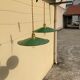 Pair of suspension in green and white enamelled sheet metal firm style indus braided golden threads