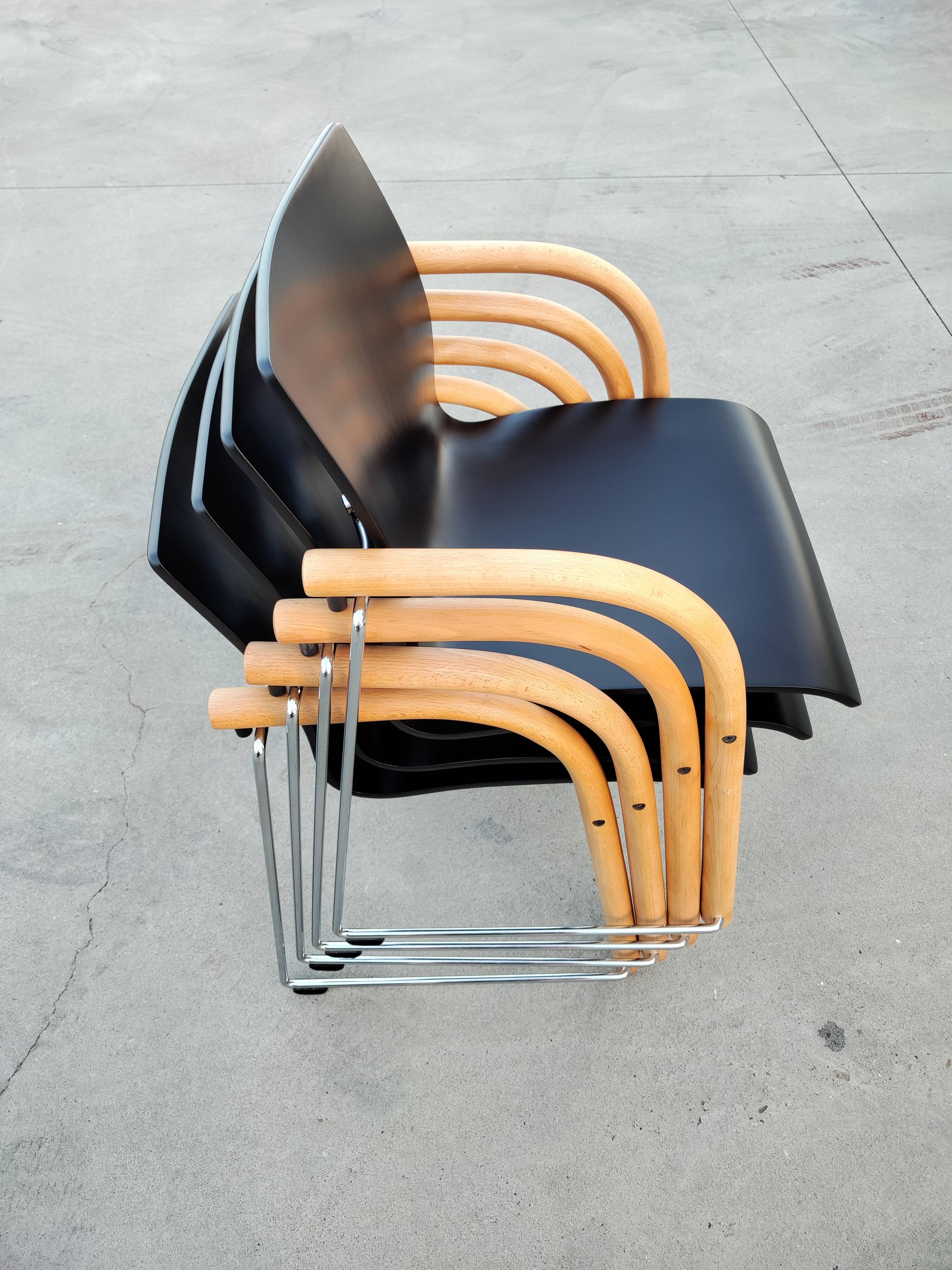 Set of 4 Thonet chairs model S320 renovated by Wulf Schneider and Ulrich Bohme, 1984