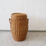 large round basket with lid, wicker basket, rattan basket, laundry container