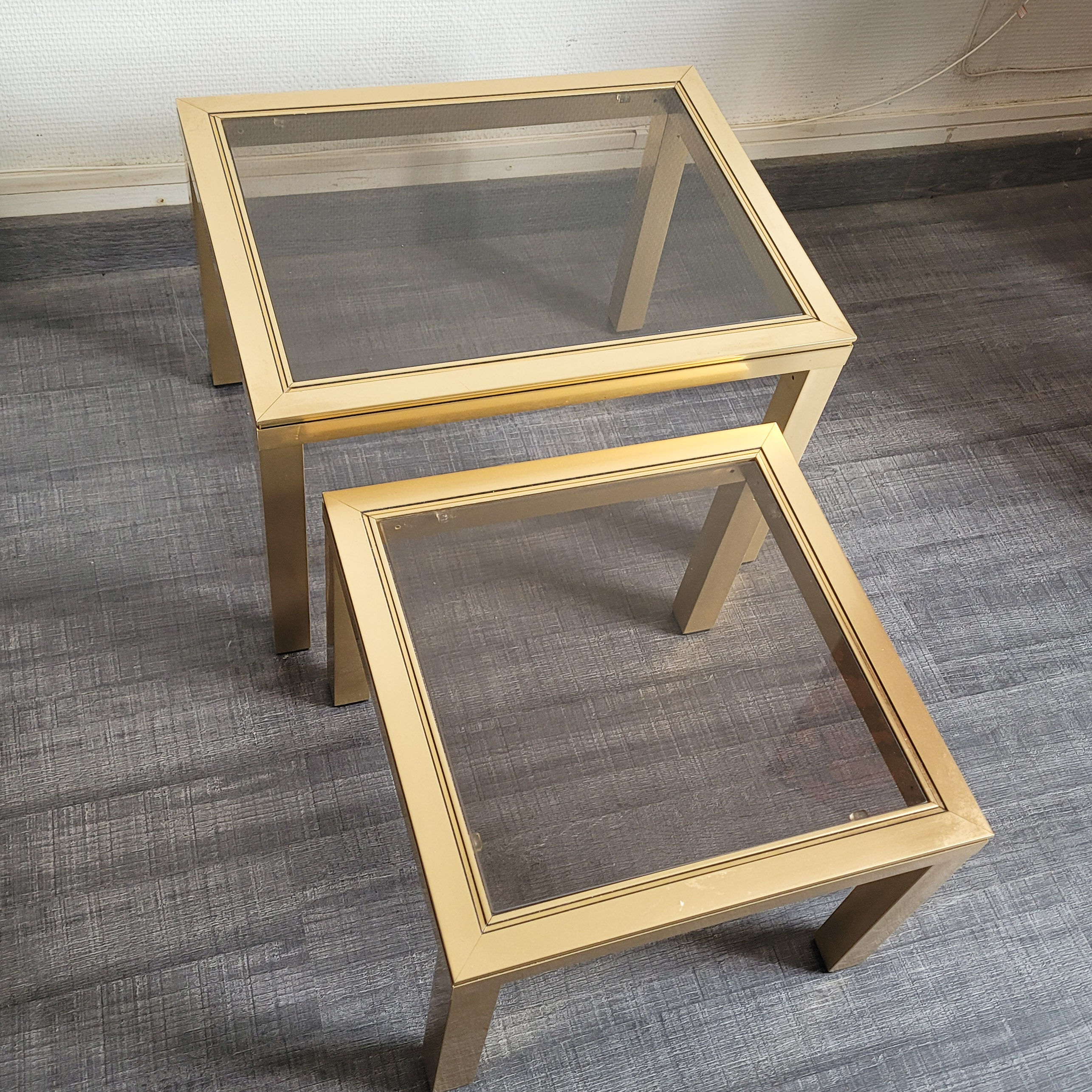 Gilded trundle tables and glass top