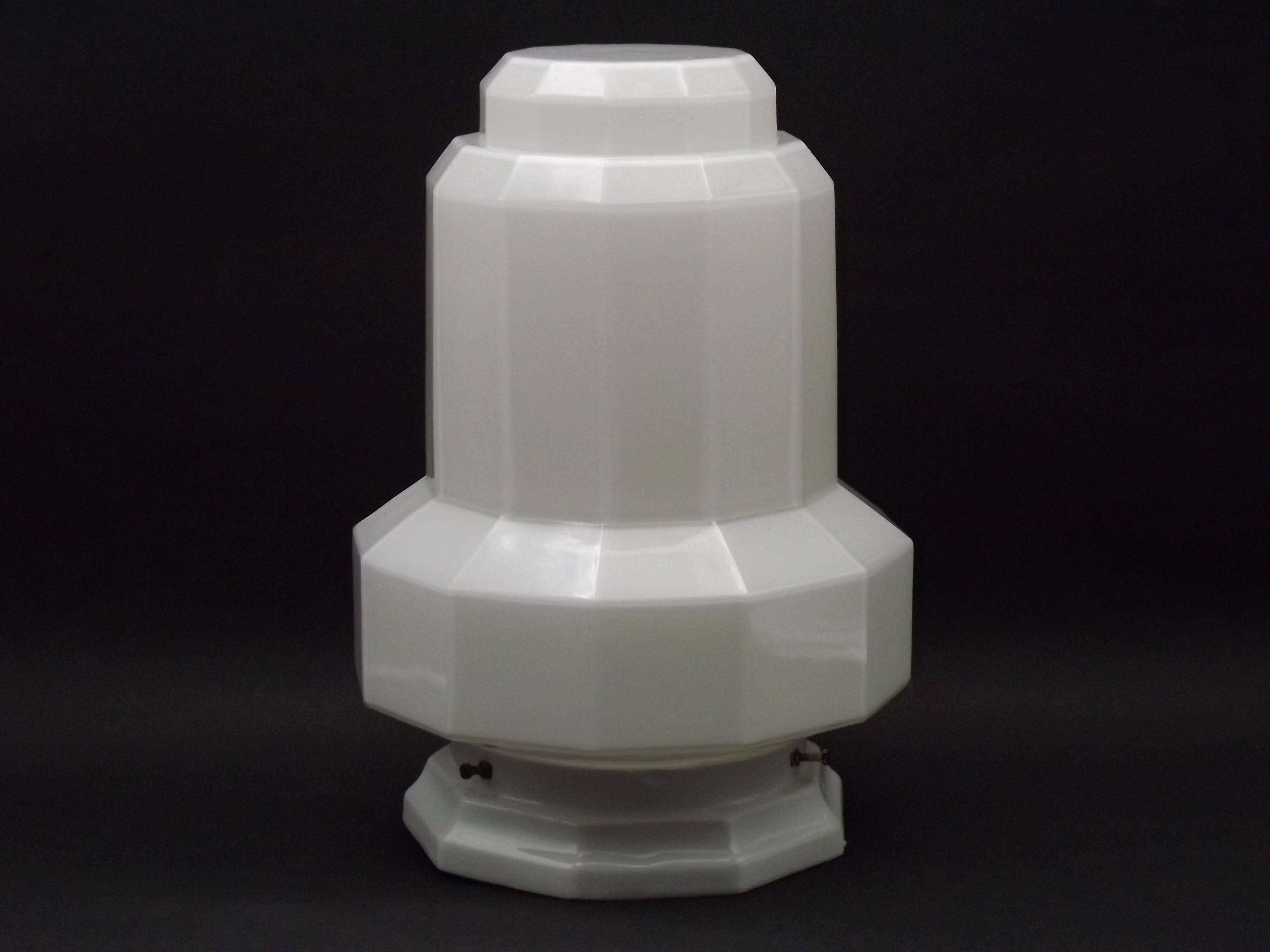 French Art Deco Skyscraper Ceiling Light White Opaque Glass - Limoges Mount