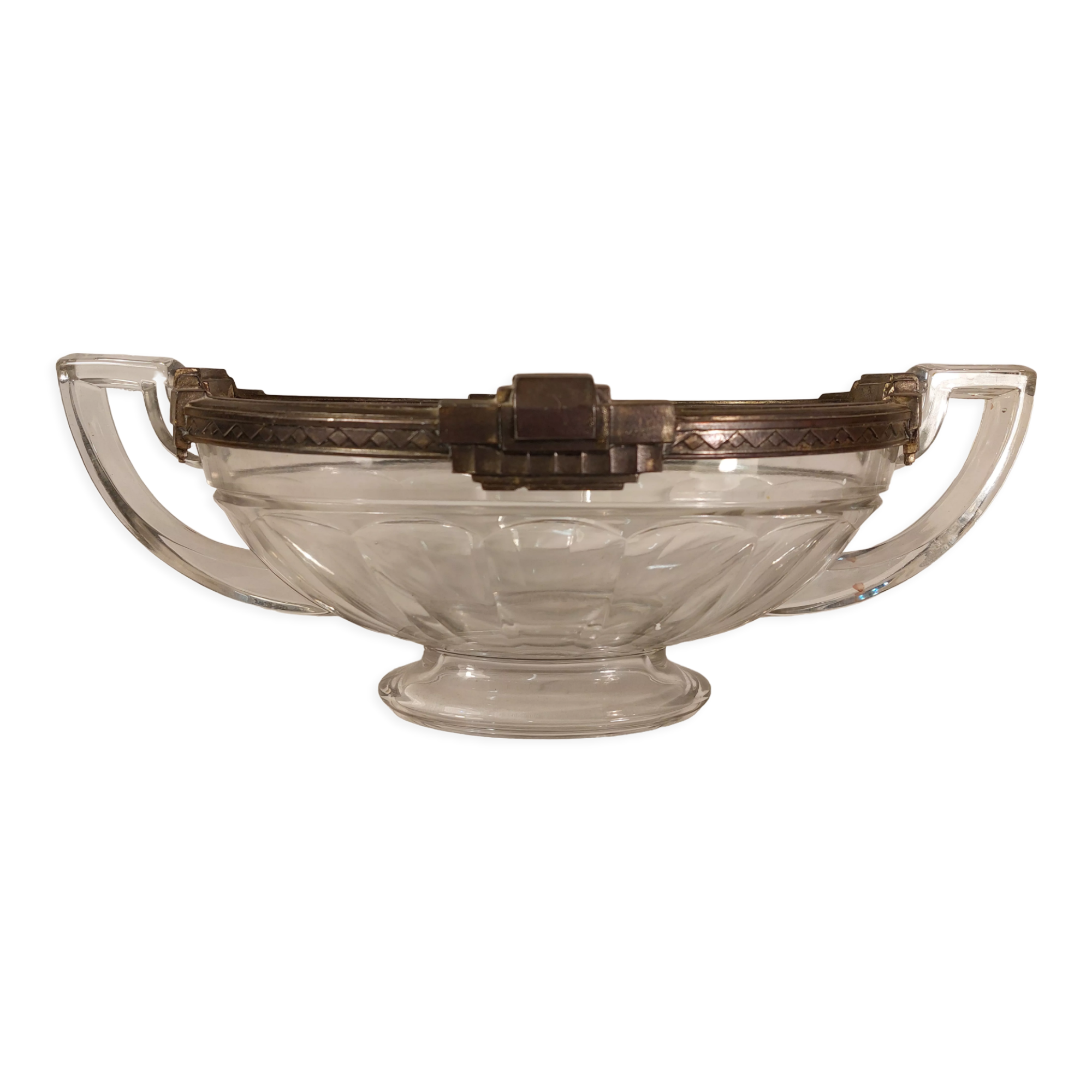 Oval cup with Art Deco handles "Noémie" - Cristal Val St Lambert Belgium