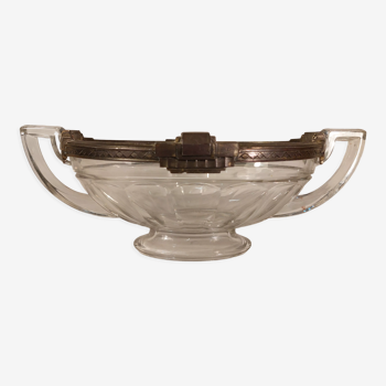 Oval cup with Art Deco handles "Noémie" - Cristal Val St Lambert Belgium