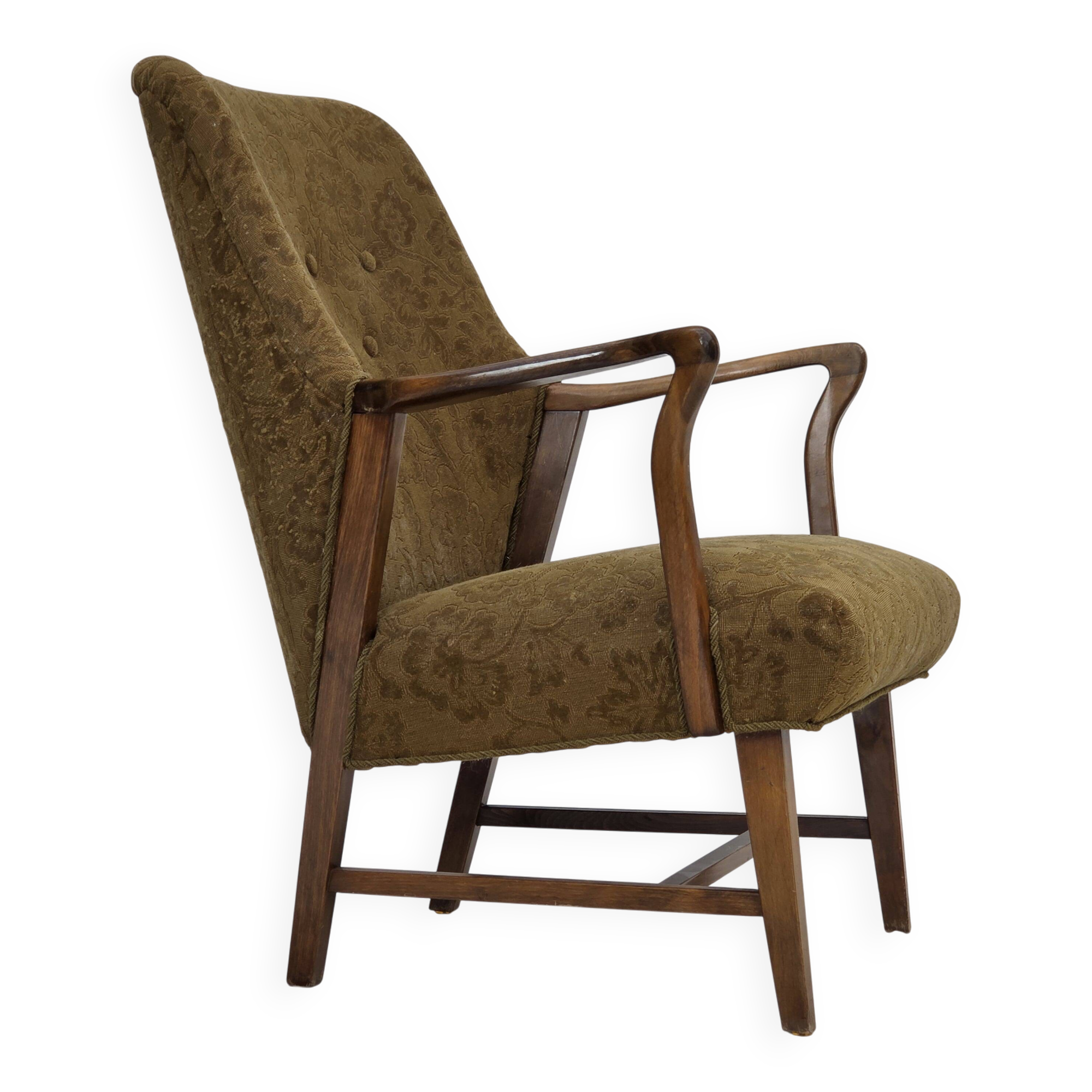 1960s, Danish vintage armchair, furniture wool, beech wood.