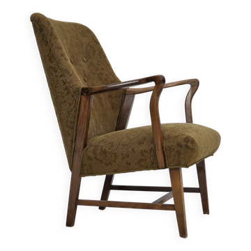 Fauteuil danois en laine et bois de hêtre, années 1960