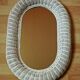 Vintage French White Oval Rattan Mirror Plywood Back Hanging Hook.