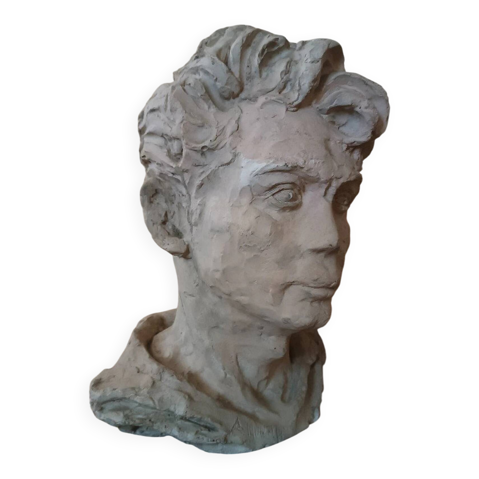 A. Novelli, male bust, plaster sculpture