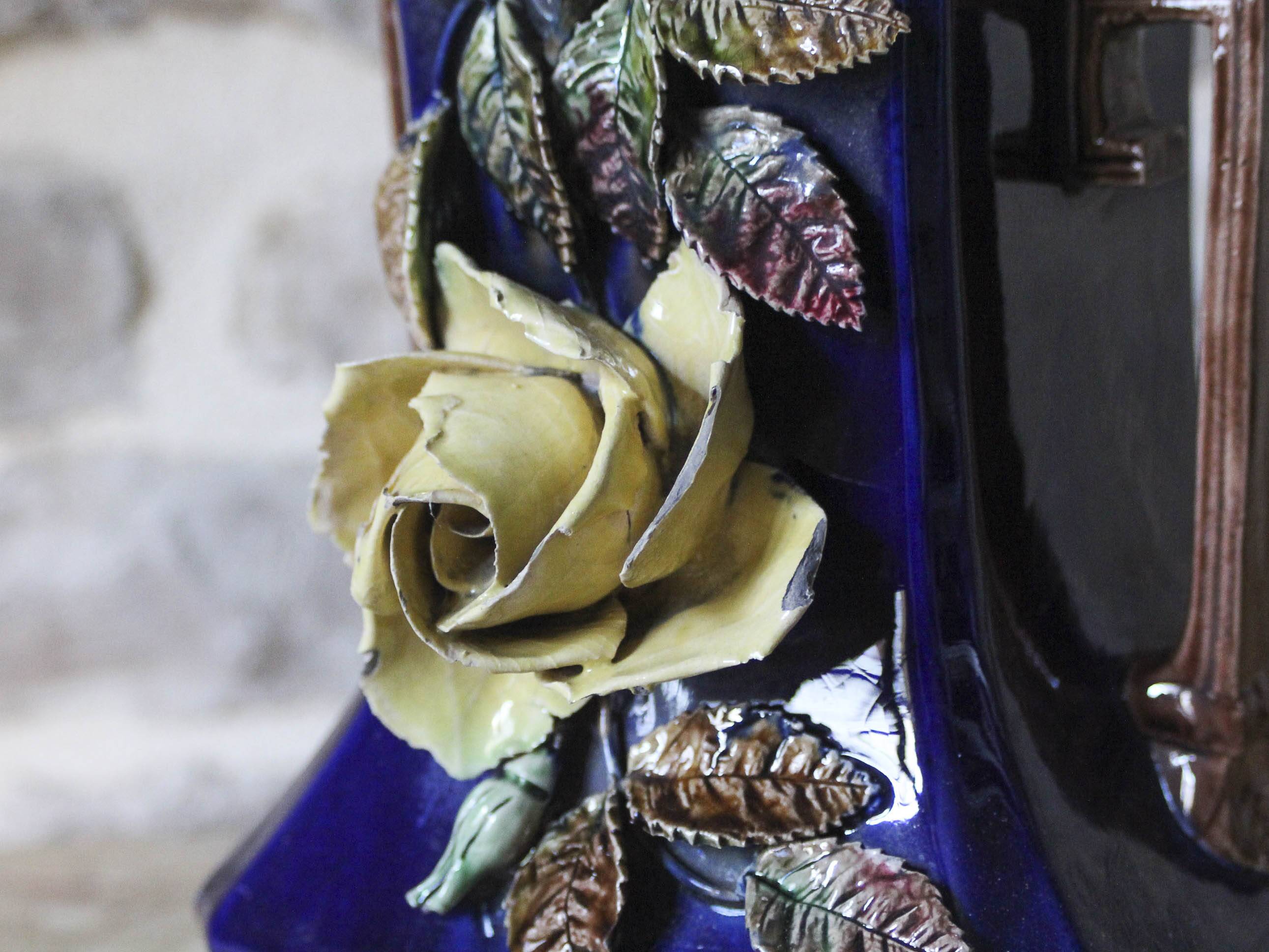 Slip vase decorated with flowers