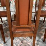 6 Art Deco walnut and leather chairs