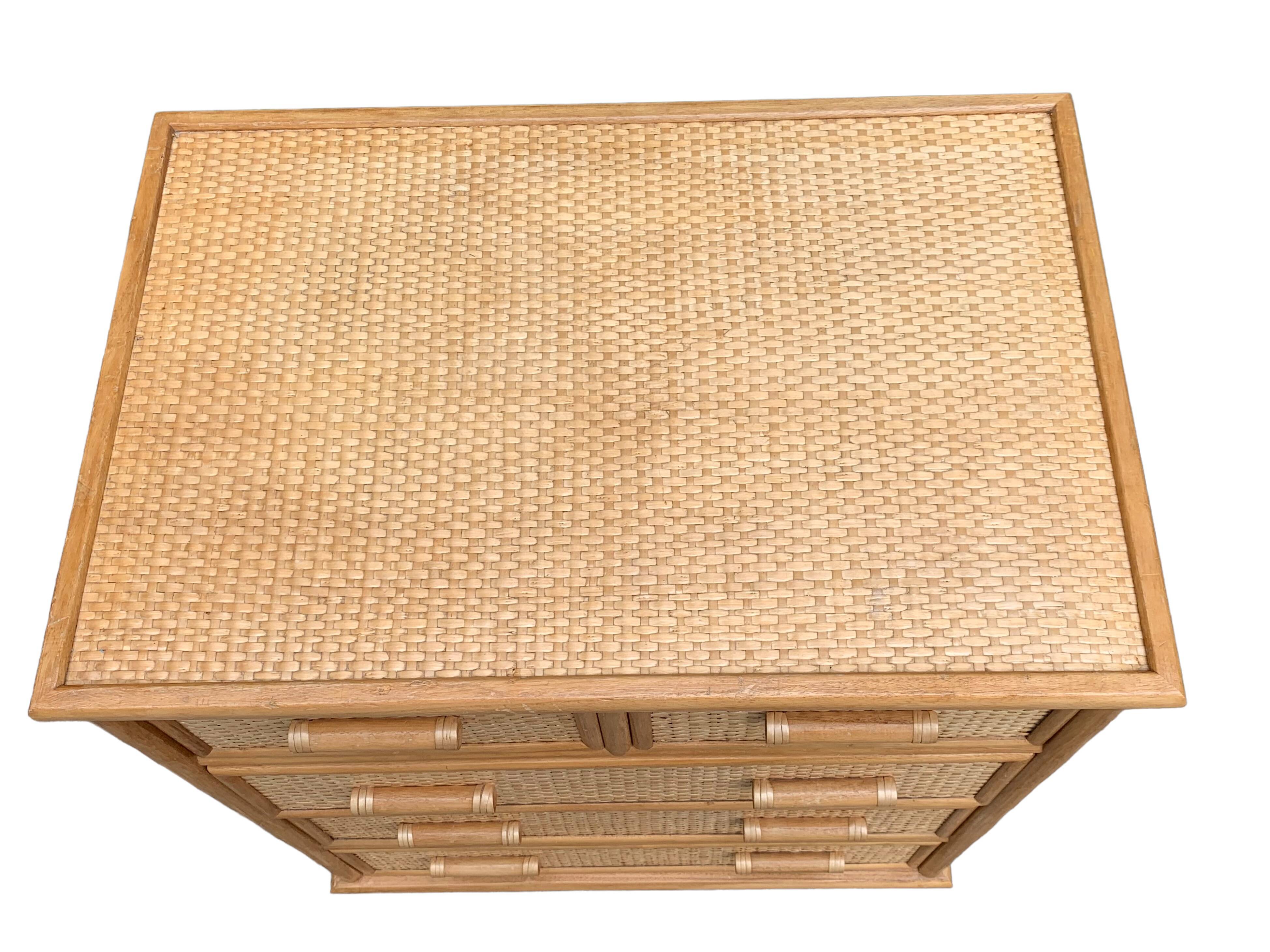Vintage rattan and woven wicker chest of drawers 1970