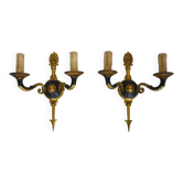 Paire d'appliques double feux en bronze décor flèches de style Empire