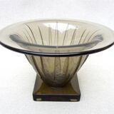 Coupe Art Déco en verre fumé à motifs géométriques