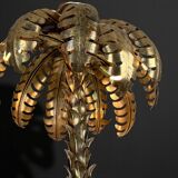 Lampe palmier en metal doré avec socle en plaque de verre style année 70